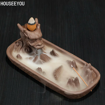 Ceramic Dragon Censer Home Decor Creative Smoke Backflow Incense Burner Incense Stick Holder